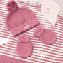 First Christmas Personalised Bobble Hat And Mittens Set, thumbnail 6 of 10