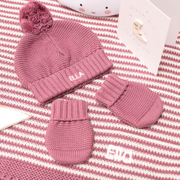 First Christmas Personalised Bobble Hat And Mittens Set, 6 of 10