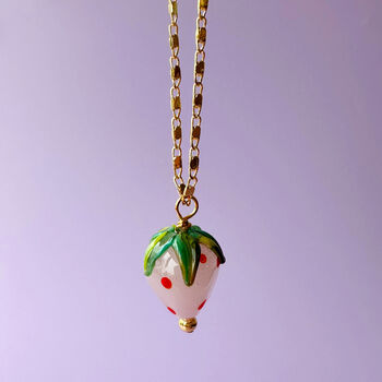 Murano Glass Strawberry Gold Plated Necklace, 4 of 9