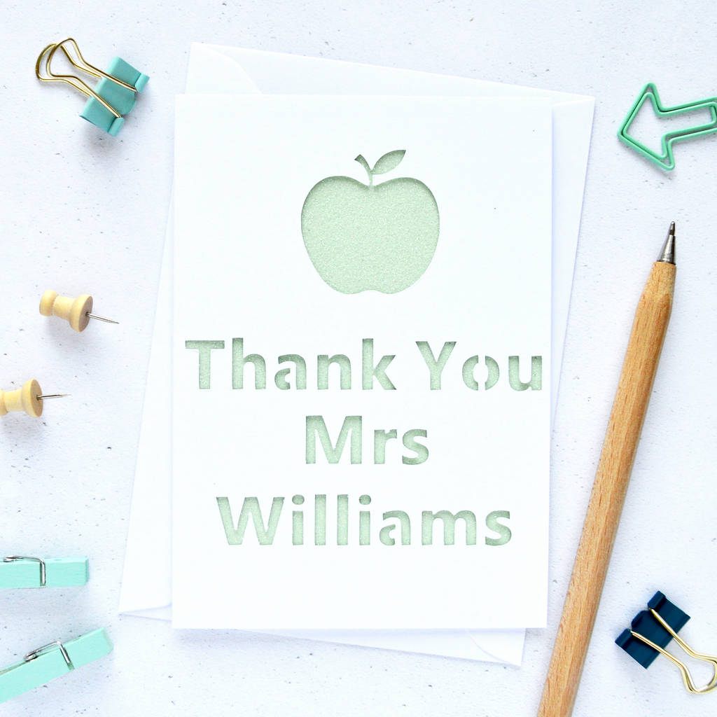 apple thank you teacher glitter cut out cardaltered