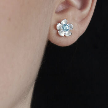 March Birthstone Aquamarine Cz Silver Stud Earrings, 2 of 3
