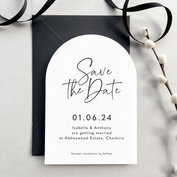 Reine Monochrome Arch Wedding Save The Date Cards, 3 of 4