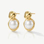 White Pearl Coin Stud Earrings In Gold, thumbnail 2 of 3