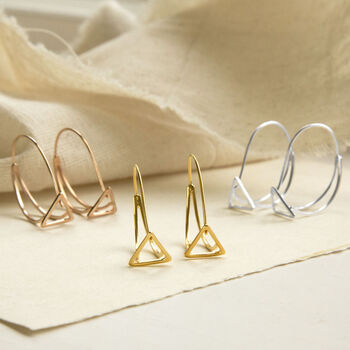 Sterling Silver Triangle Drop Loop Earrings, 2 of 6