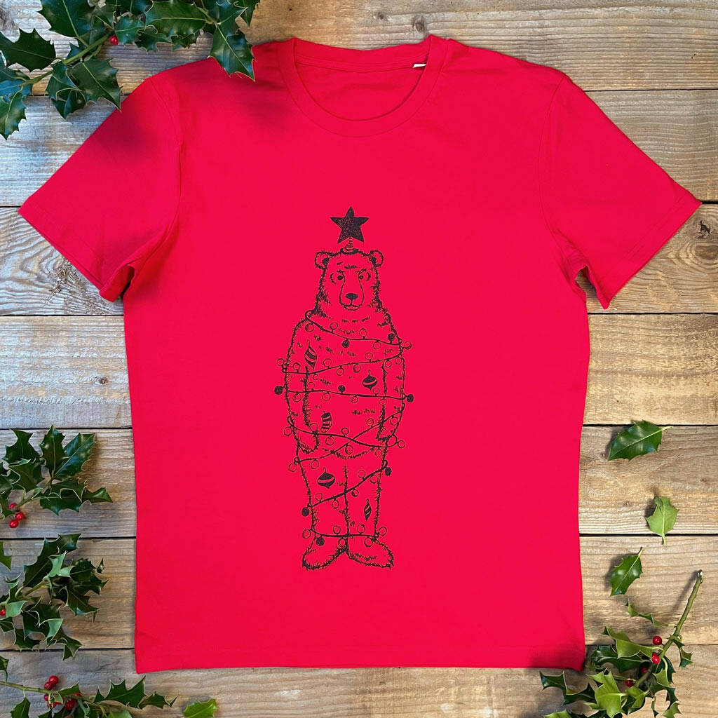 Christmas Tree Bear, Men's Organic T Shirt, 1 of 4