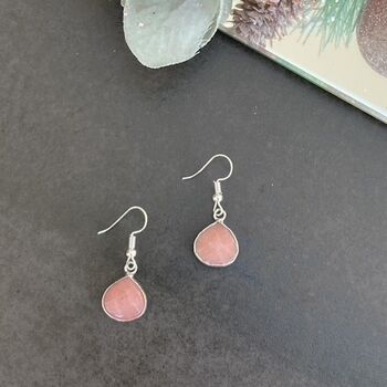 Silver Plated Pink Moonstone Teardrop Earrings, 4 of 6