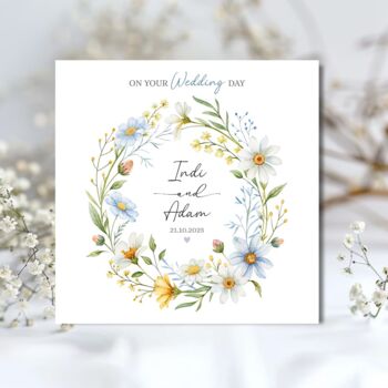 Floral On Your Wedding Day Blue Card, Mr And Mrs Wedding Card, 2 of 3