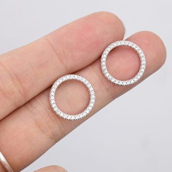 Sterling Silver Open Circle Stud Earrings With Cz, 6 of 12