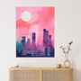 Sunrise City Silhouette Pink Purple Bold Wall Art Print, thumbnail 1 of 6