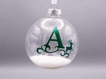 Green Initial And Reindeer Personalised Christmas Tree Decoration, 2 of 4