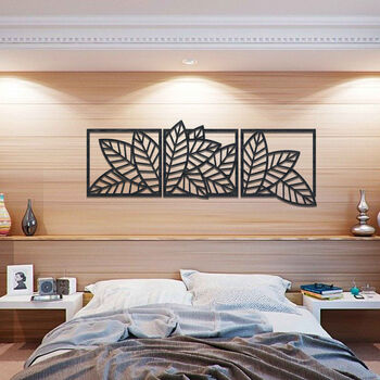 Triple Wooden Panel Leaves Elegance Wall Art Set, 6 of 12