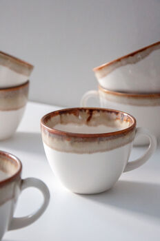 Beige Set Of Six Handmade Porcelain Tea Cup With Saucer, 10 of 11