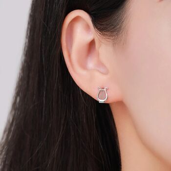 Mismatched Harp And Lyre Stud Earrings In Sterling Silver, 7 of 12