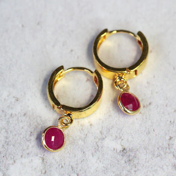 Real Ruby Huggie Earrings In Gold Or Silver, 6 of 12