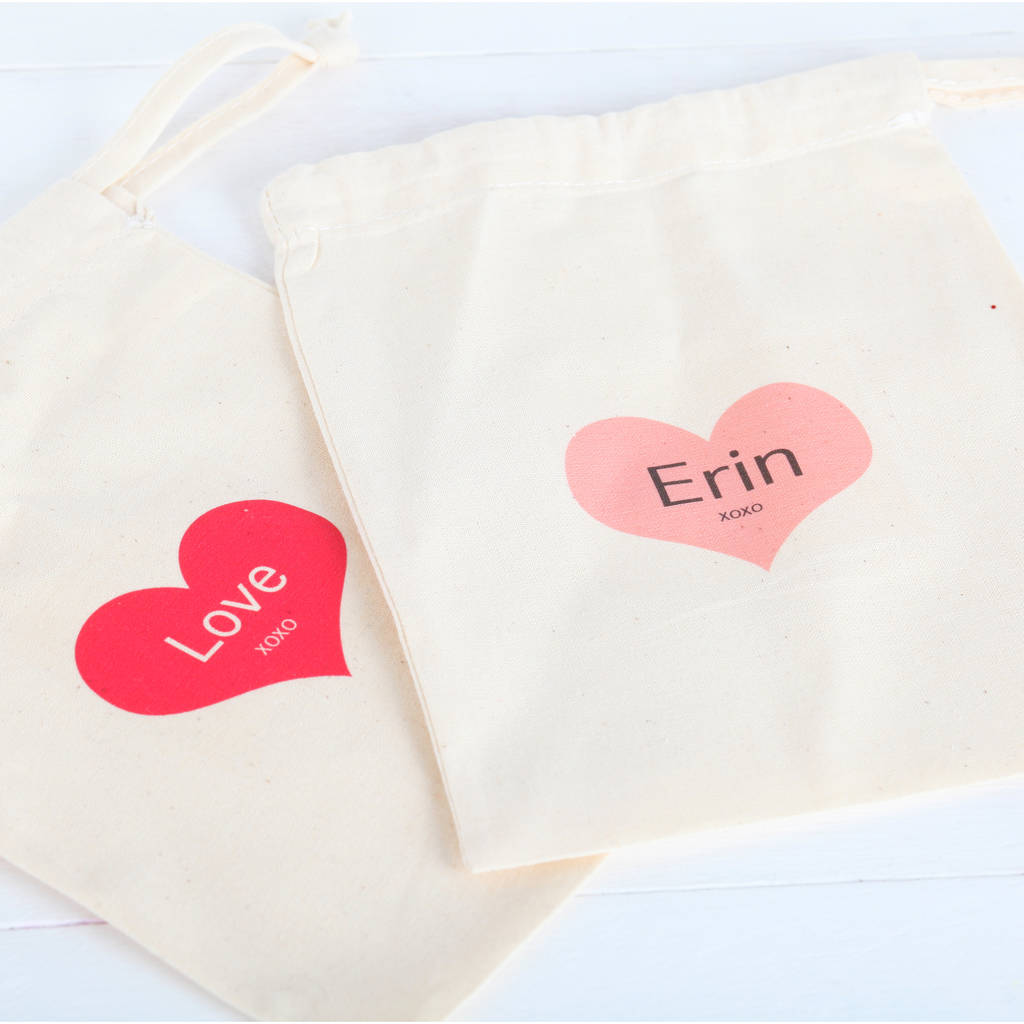 Personalised Loveheart Cotton Drawstring Gift Bag, 1 of 2
