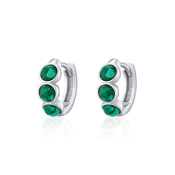 Malachite Cabochon Huggie Hoop Earrings, 2 of 6