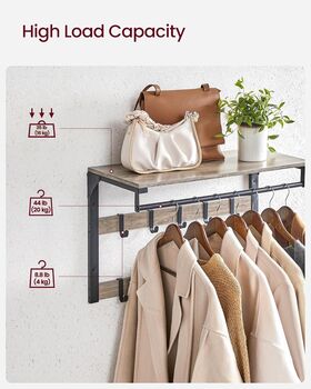 Wall Mounted Coat Rack With Removable Hooks, 7 of 9