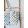 Block Printed Aqua, White And Green Floral Quilted Duffle Bag, thumbnail 5 of 9