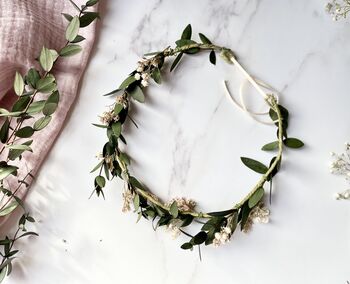 Preserved Eucalyptus And Baby’s Breath Hair Crown, 3 of 12