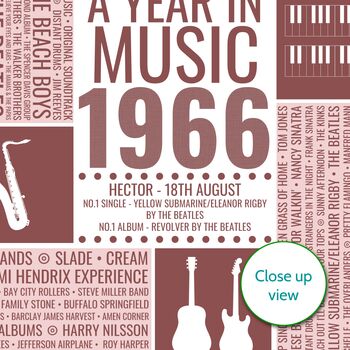 Personalised 60th Birthday Print 1966 Music Year Gift, 8 of 12