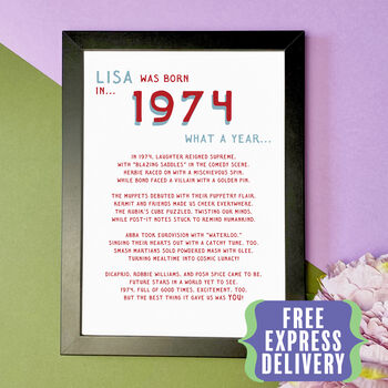 Personalised 50th Birthday Gift Print Poem Of 1974, 2 of 5