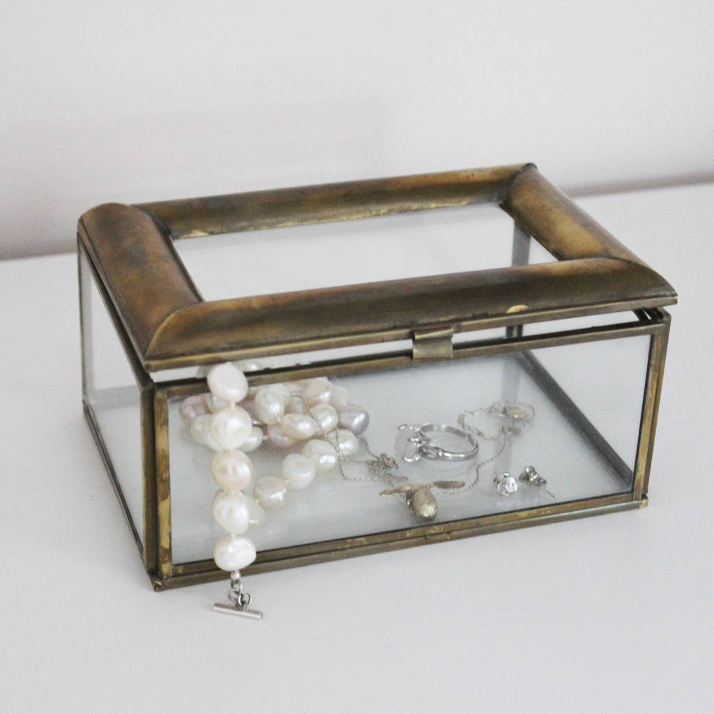 Personalised Brass Framed Glass Jewellery Trinket Box By Lime Tree