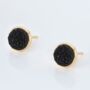 Round 18k Gold Plated Black Druzy Stud Earrings, thumbnail 2 of 3