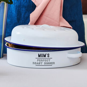 Personalised Mother's Day Enamel Roasting Dish With Lid, 5 of 5