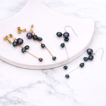 Black Or White Pearl Waterfall Drop Earrings, 12 of 12