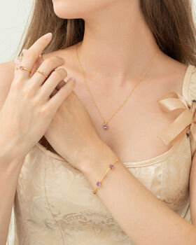 Pink Sapphire And Amethyst Stackable Half Eternity Band In Sterling Silver And Gold, 11 of 12