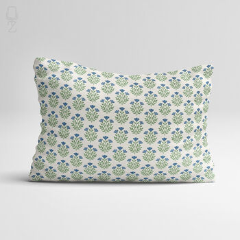 Blue Floral Block Print Lumbar Cushion Cover, 3 of 12