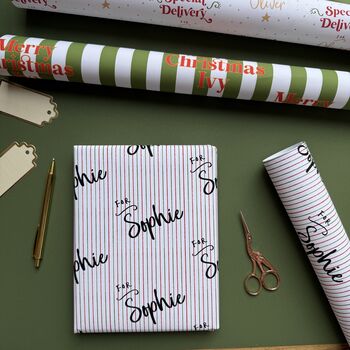 Personalised Name And Pin Stripe Christmas Paper, 2 of 7