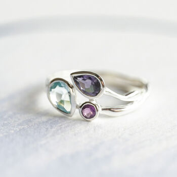 Molten Sterling Silver Topaz, Amethyst And Iolite Ring, 2 of 6