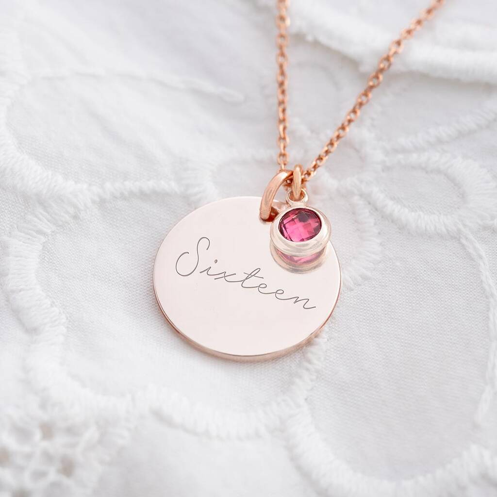 16th Birthday Disc And Birthstone Name Necklace By Bloom Boutique