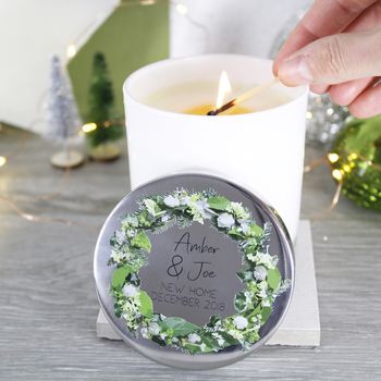 New Home Wreath Scented Christmas Candle With Lid, 4 of 7