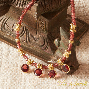 Garnet Short Gold Beaded Charm Necklace, 8 of 10