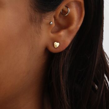 9ct Gold Diamond Cut Heart Stud Earrings, 2 of 4