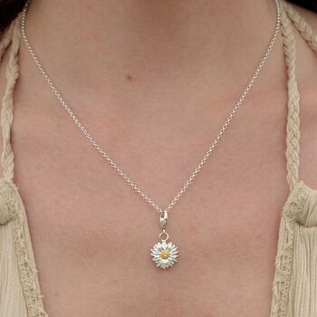 Sterling Silver Daisy Flower Charm Necklace, 3 of 9