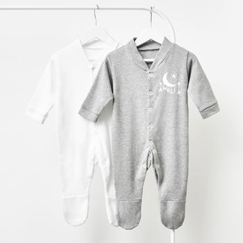 Little Moon Personalised Baby Sleepsuit, 4 of 12