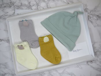 Hippo Socks And Knotted Hat Baby Gift Set, 2 of 2