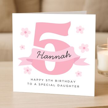 Personalised 5th Pink Birthday Card For Daughter, 4 of 7
