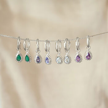 March Birthstone Aquamarine Sterling Silver Huggie Hoop Earrings, 3 of 12