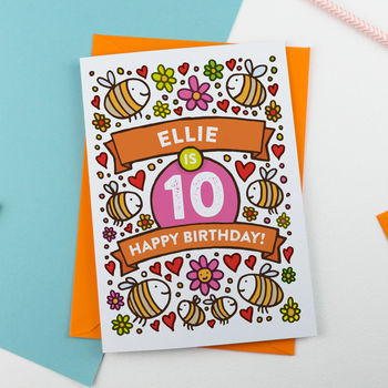 Personalised Bee's Illustrated 10th Birthday Card, 2 of 2
