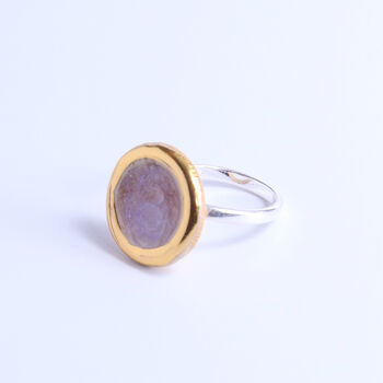 Sterling Silver, Ceramic, Glass And Gold Dawn Adjustable Ring, 3 of 7