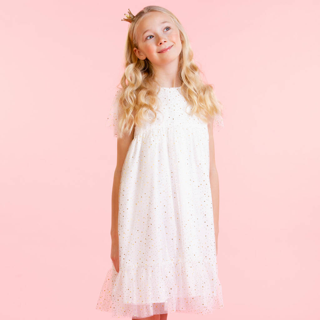 Flower Girls Dress White Empire Line Star Tulle By Holly Hastie Luxury