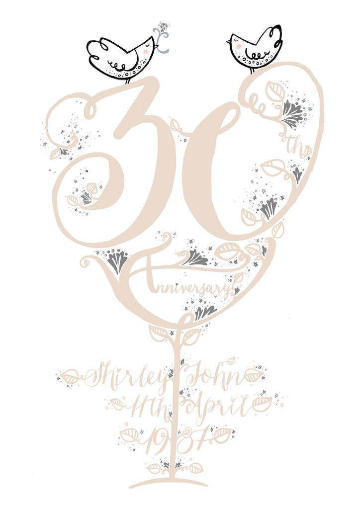 30th Anniversary Personalised Pearl Wedding Print By Wetpaint