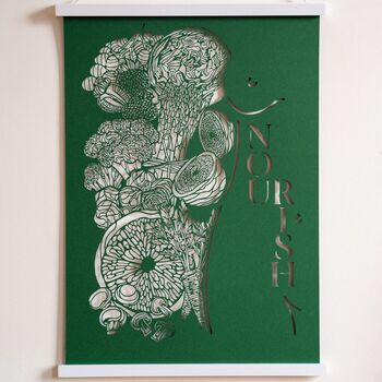 'Nourish' Green Kitchen Papercut Wall Art, 3 of 8