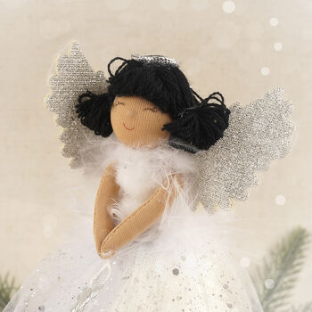 Silver Dark Hair Light Up Tree Topper Angel Decoration, 2 of 12
