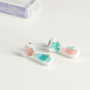 Sterling Silver Pebble Shaped Pastel Gingham Studs, 3 of 4