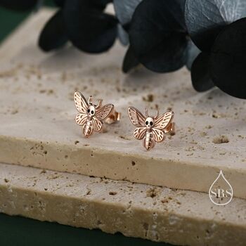 Sterling Silver Death's Head Hawkmoth Moth Stud Earrings, 5 of 12